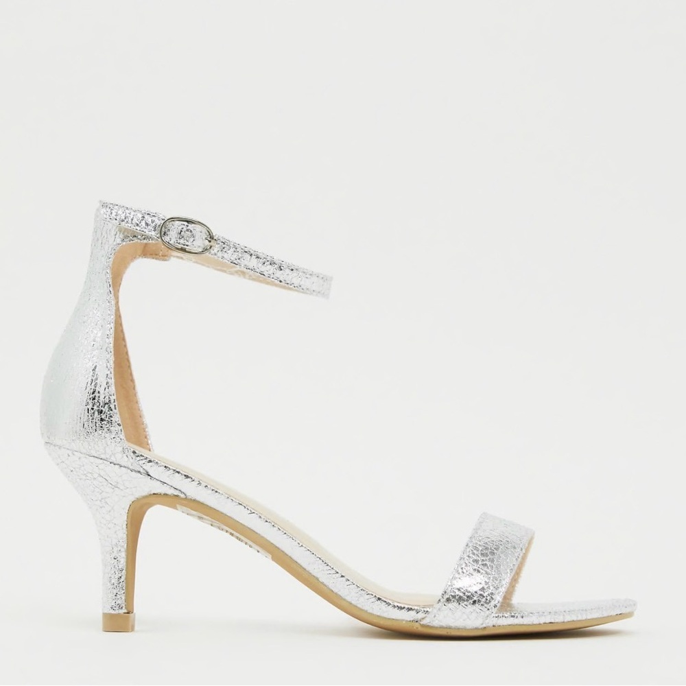 Glamorous Silver Barely There Kitten Heeled Sandals